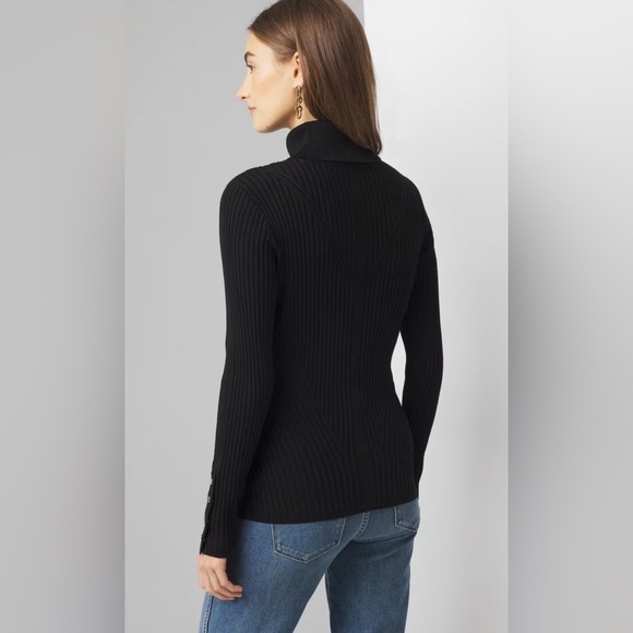 NWT White House Black Market Black Ribbed Turtleneck Sweater With Button Sleeve - Picture 5 of 5